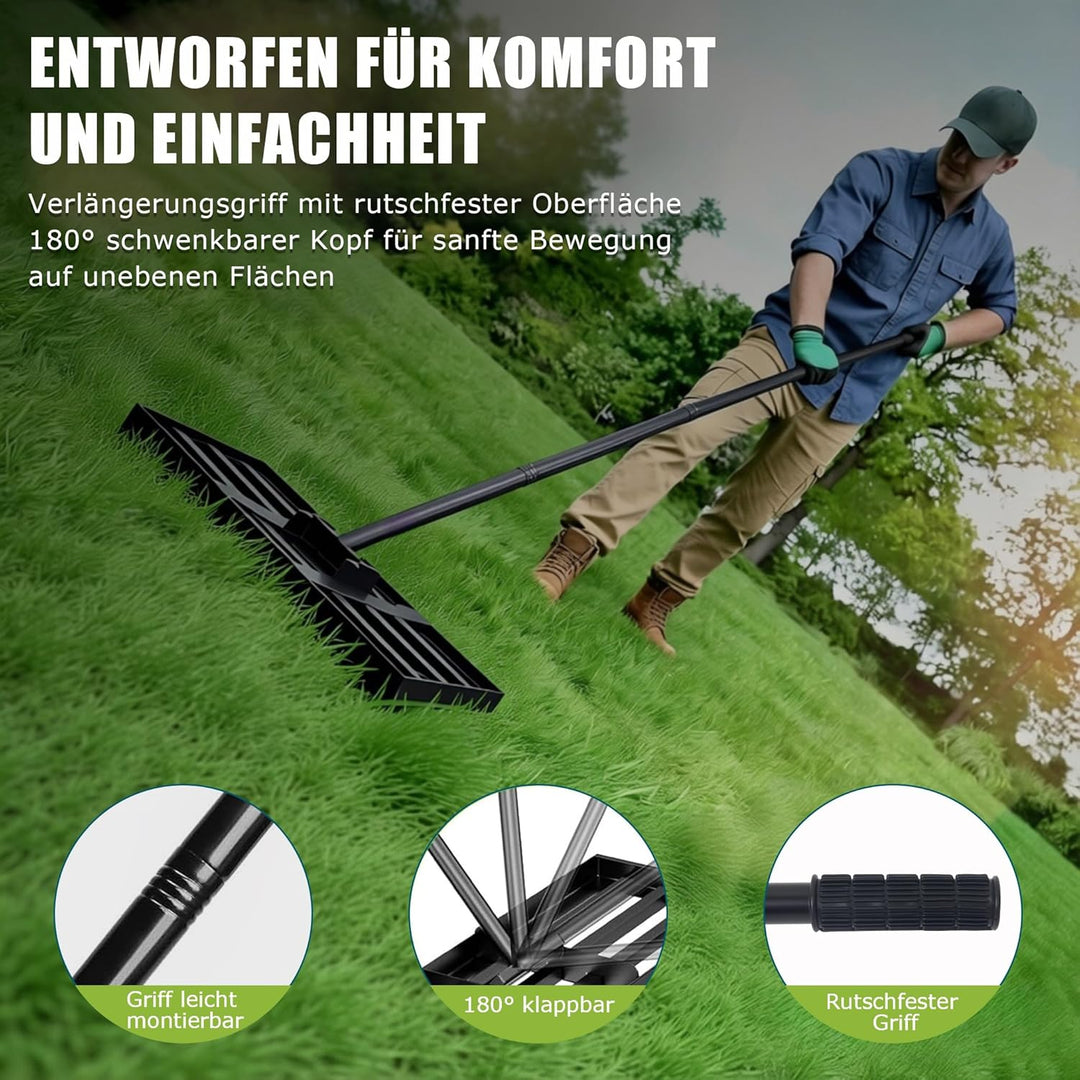 Rasenrakel Nivellierrechen Rasen Rakel, Metallstiel Rasenwerkzeug, zum Rasensanden Nivellieren Eineb
