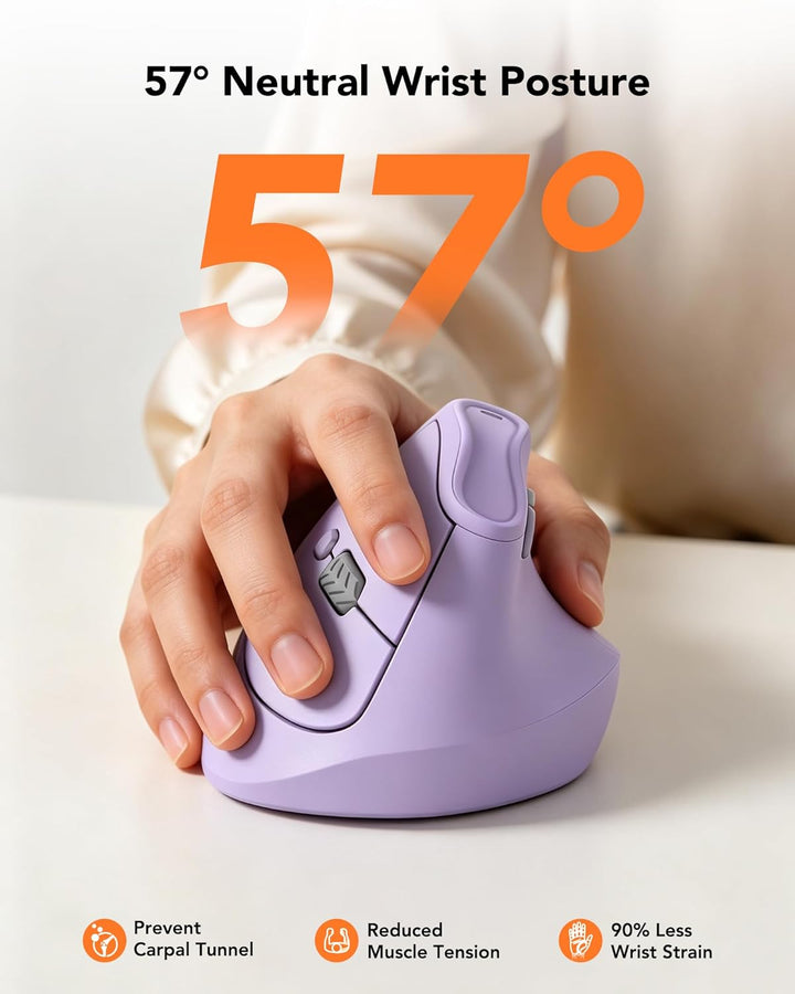 KYSONA Vertikale Ergonomische Maus 57°, Kabellos Bluetooth & 2,4 GHz, 5 DPI-Stufen, Leise Klicks, Ha