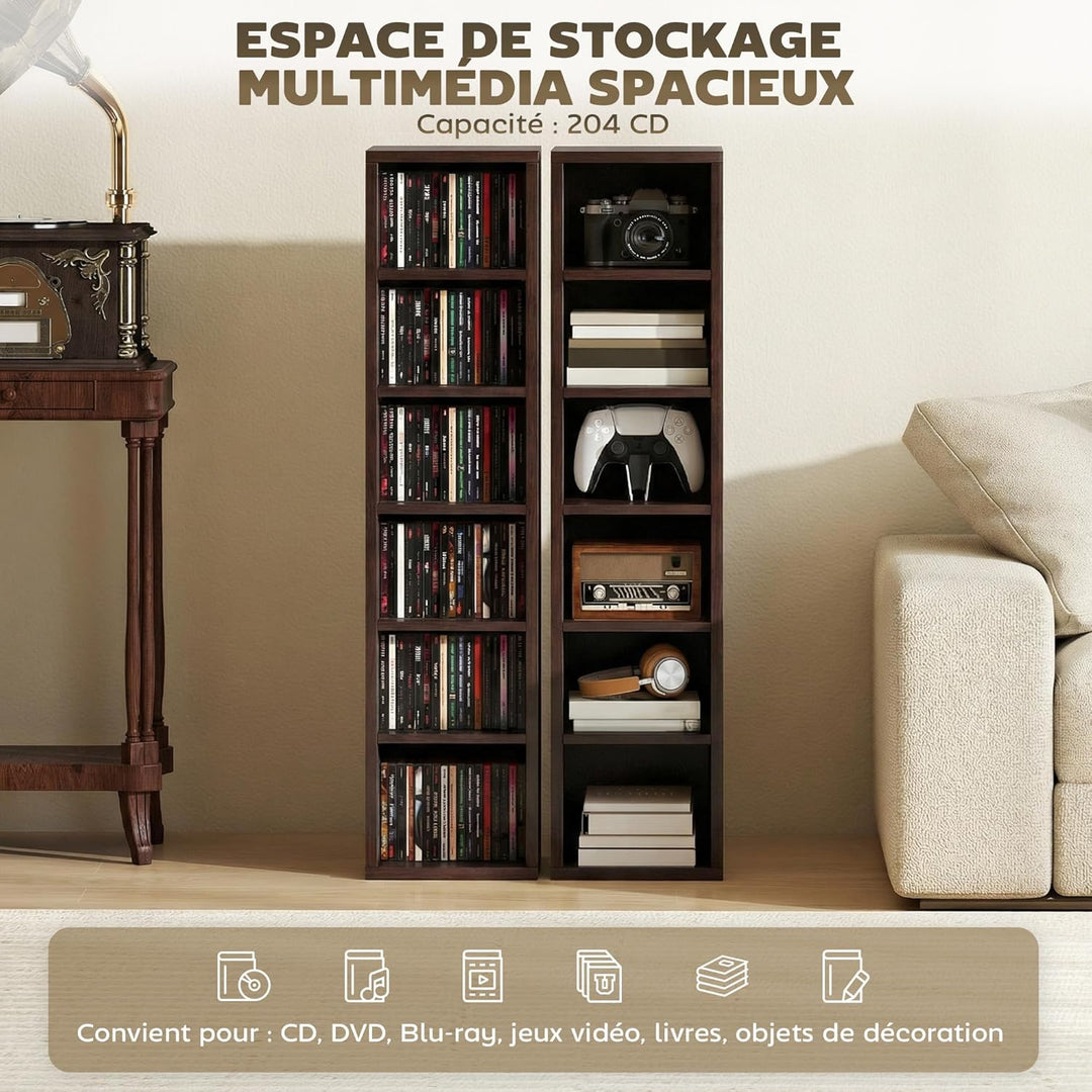 HOMCOM Set mit 2 Säulenregalen CD-DVD-Schrank 6 + 6 Fächer 21 x 22,5 x 88,5 cm Kapazität bis 204 CDs