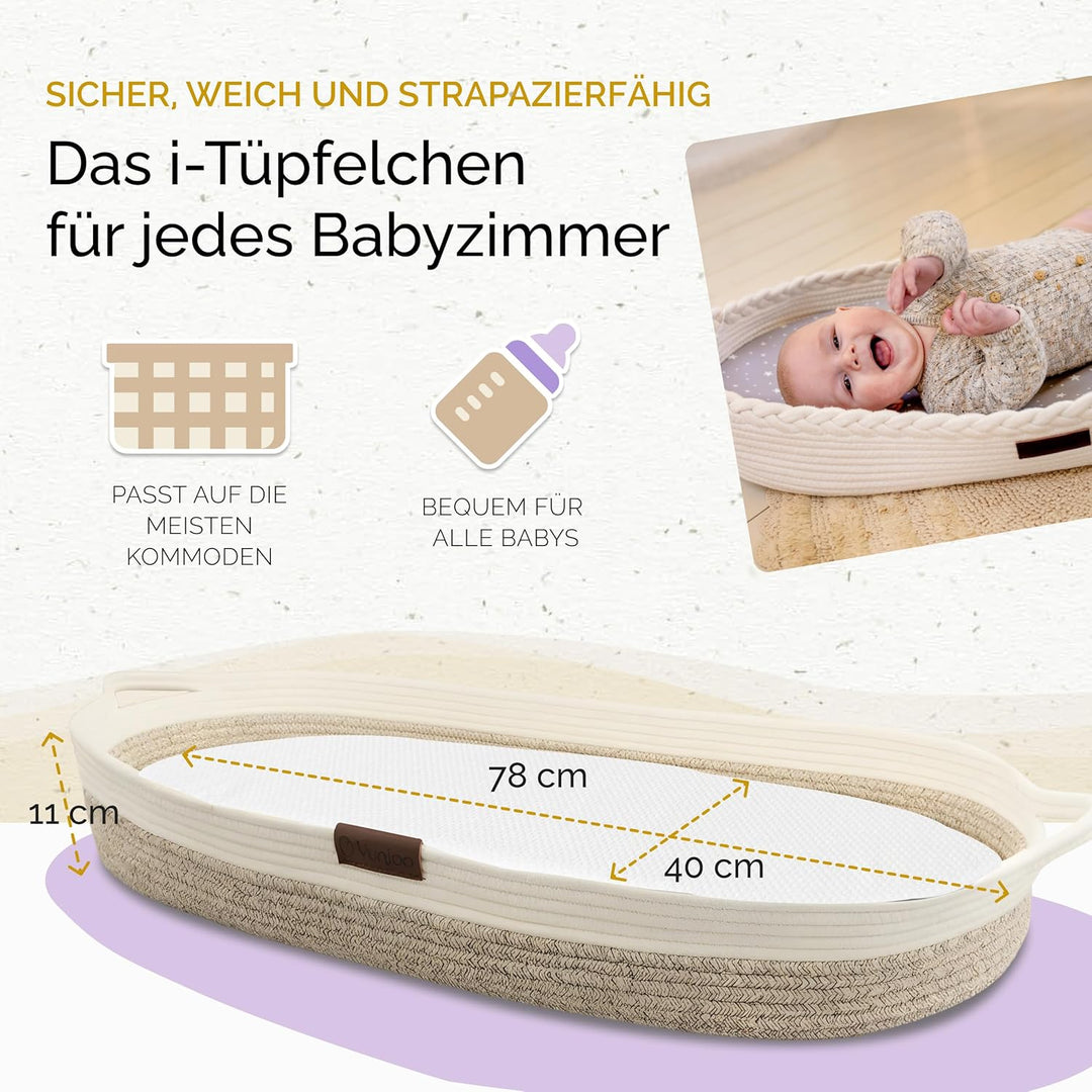 Yunioo deluxe Wickelauflage, Baby Wickelkorb mit Reise-Wickelunterlage, Schaumstoffmatratze und wass