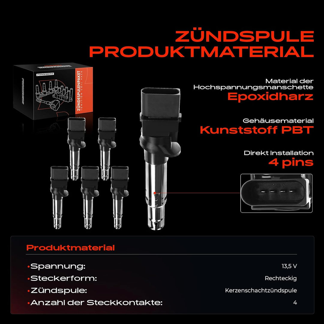 6x Zündspule für Q7 4LB Superb II 3T4 3T5 CC 358 E-O-S 1F7 1F8 3.2L P-a-s-s-a-t 362 3C2 Phaeton 3D_