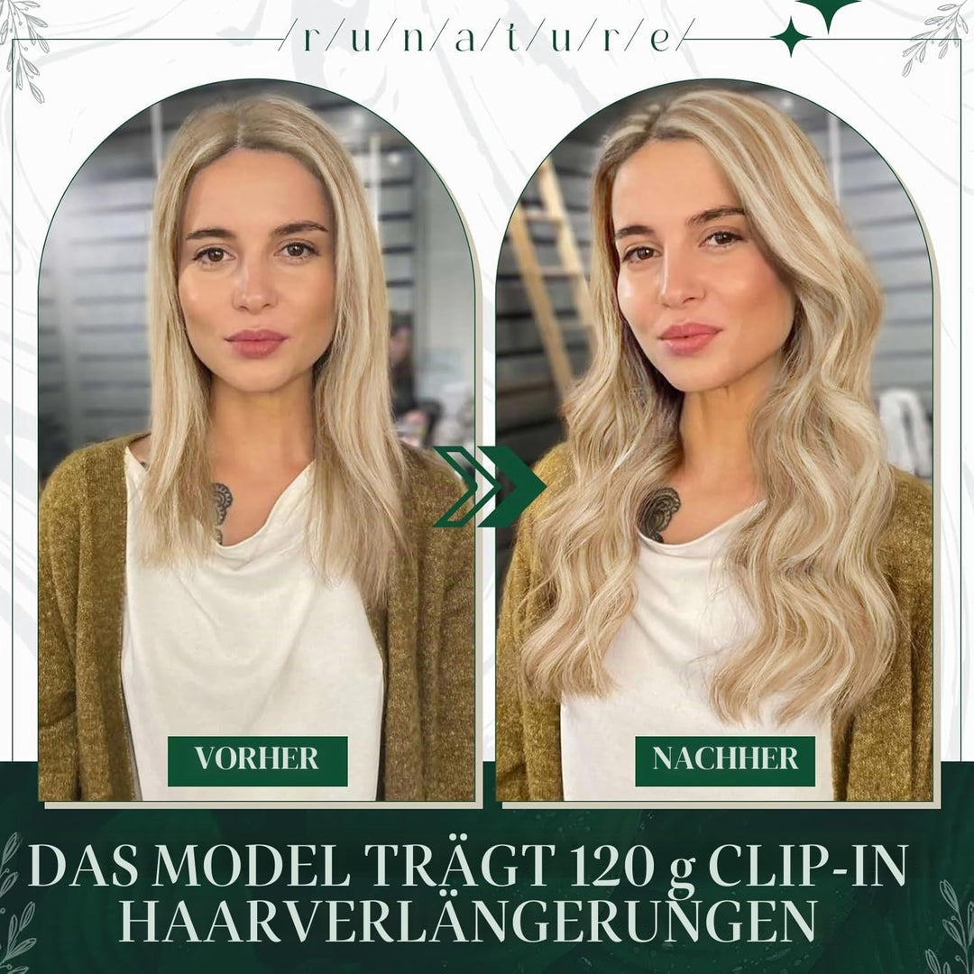 RUNATURE Extensions Echthaar Clip Blond 25cm Aschblond Highlight Platinblond Haarverlängerung 3 Stüc