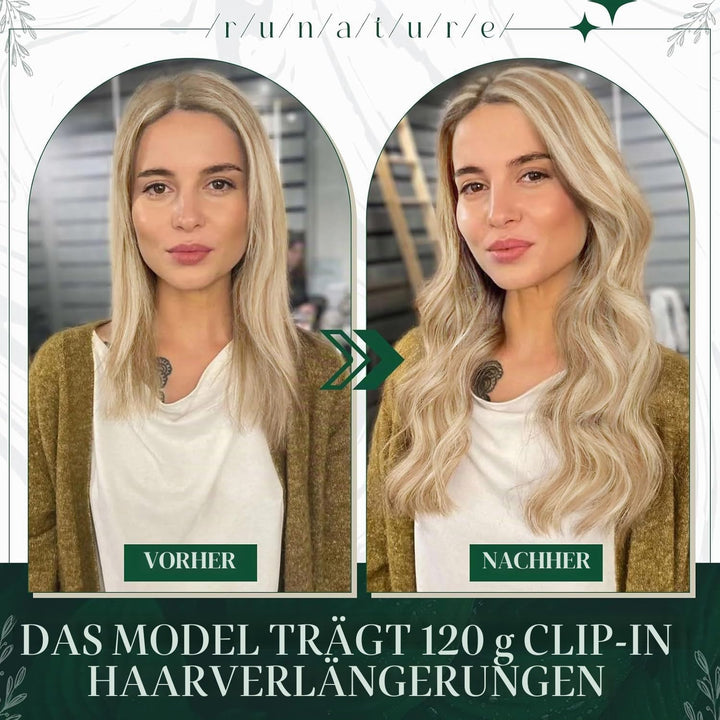 RUNATURE Clip in Extensions Echthaar Aschblond mit Platinblond Clip in Haarextension Echthaar Clips