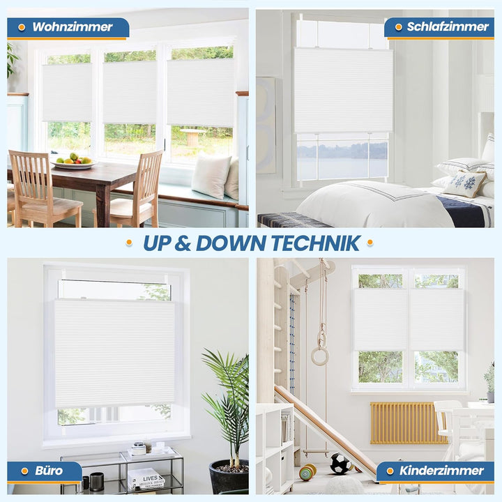 TFSKY Wabenplissee Plissee ohne Bohren Verdunkelung Klemmfix Zweifarbigz Weiss-Weiss B40 x H90 cm Pl