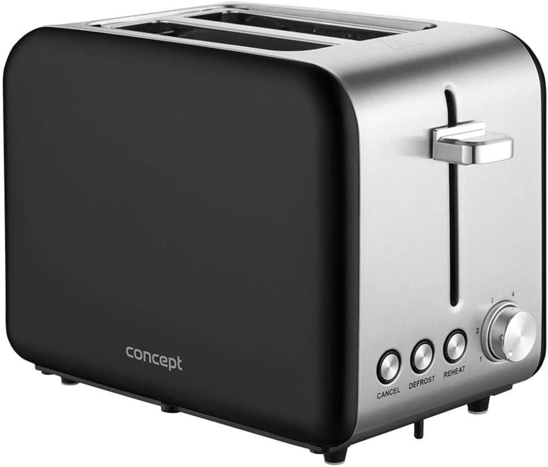 Concept TE2052 Edelstahl Toaster mit Breitem Schlitz 36mm 2 Röstkammern Elektronischer Timer 950W Ma