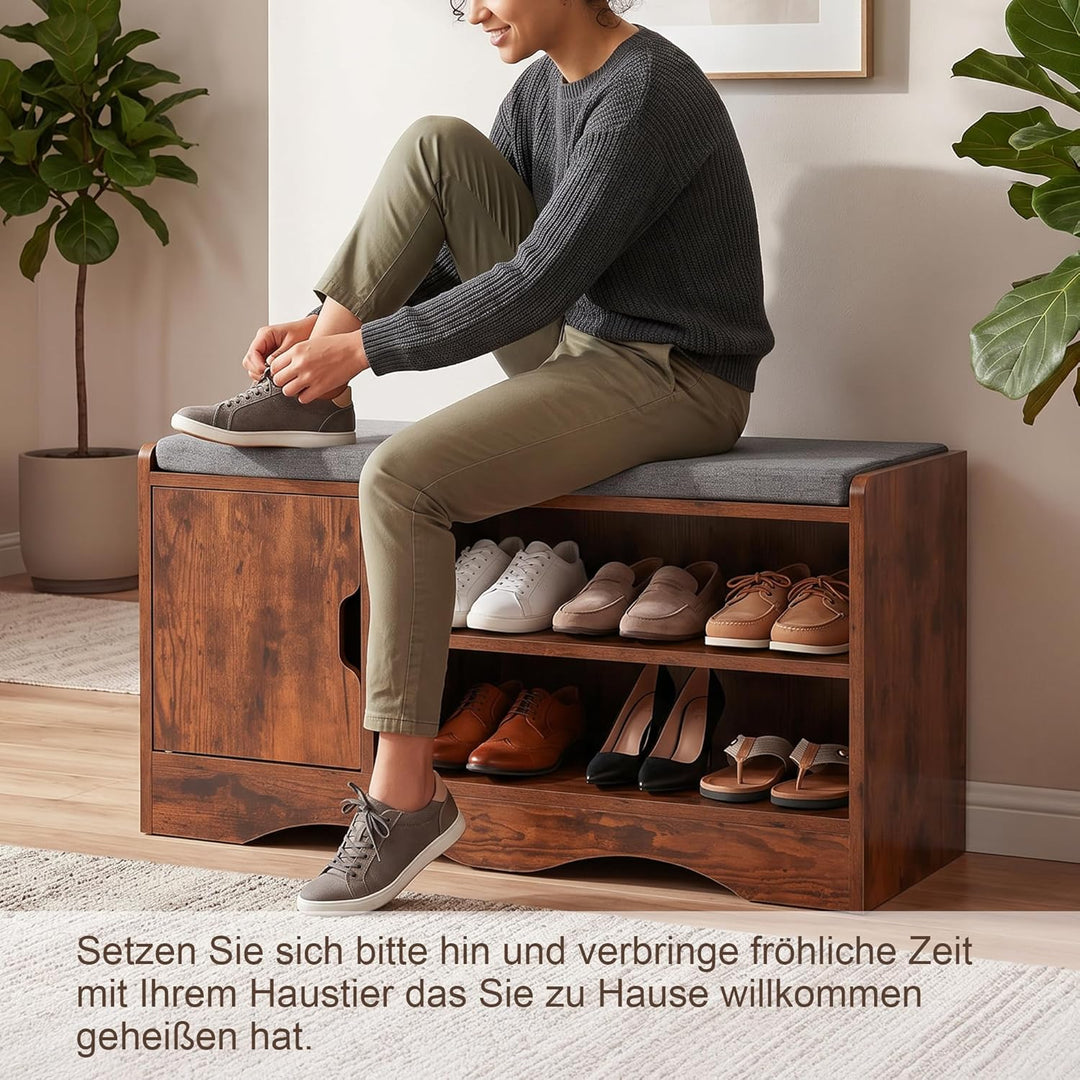 OC Orange-Casual Schuhbank, Schuhregal mit Stauraum&Sitzfläche, Schuhschrank mit 2 offene Fächern&Tü
