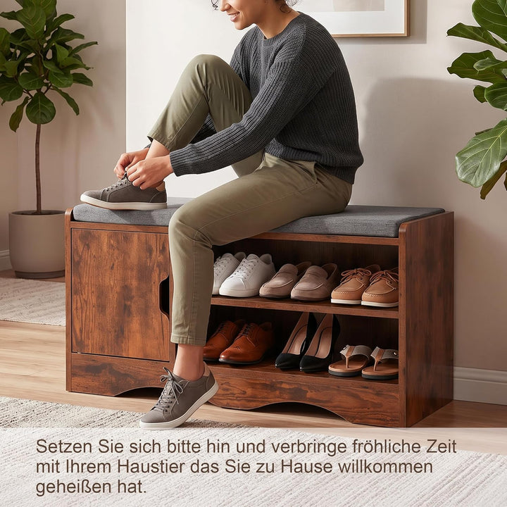 OC Orange-Casual Schuhbank, Schuhregal mit Stauraum&Sitzfläche, Schuhschrank mit 2 offene Fächern&Tü