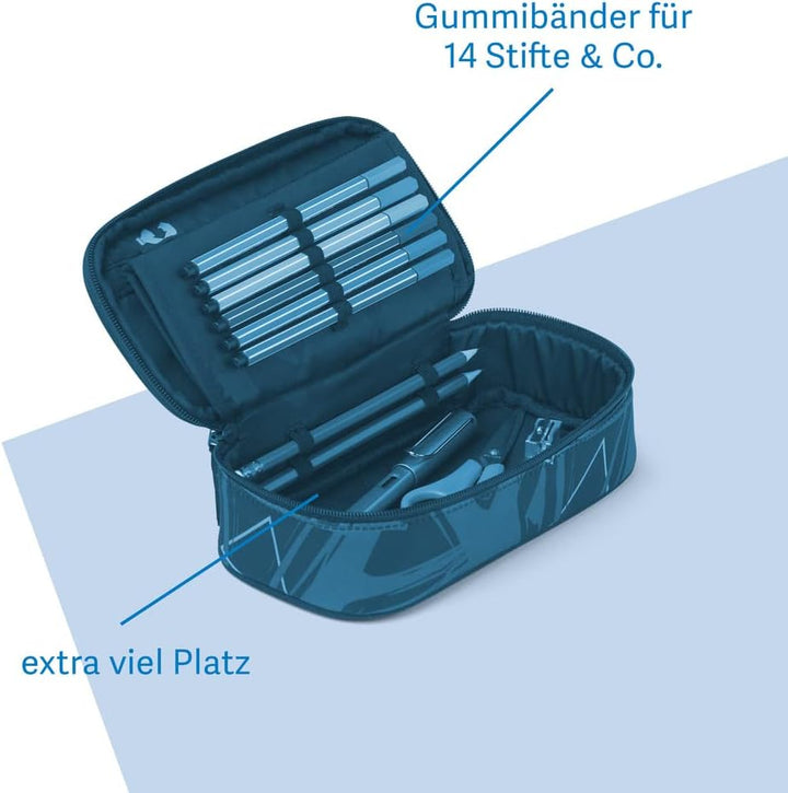 Satch Schlamperbox Federmäppchen extra gross inkl. Trennfach Reissverschlussfach Geodreieck Happy Co