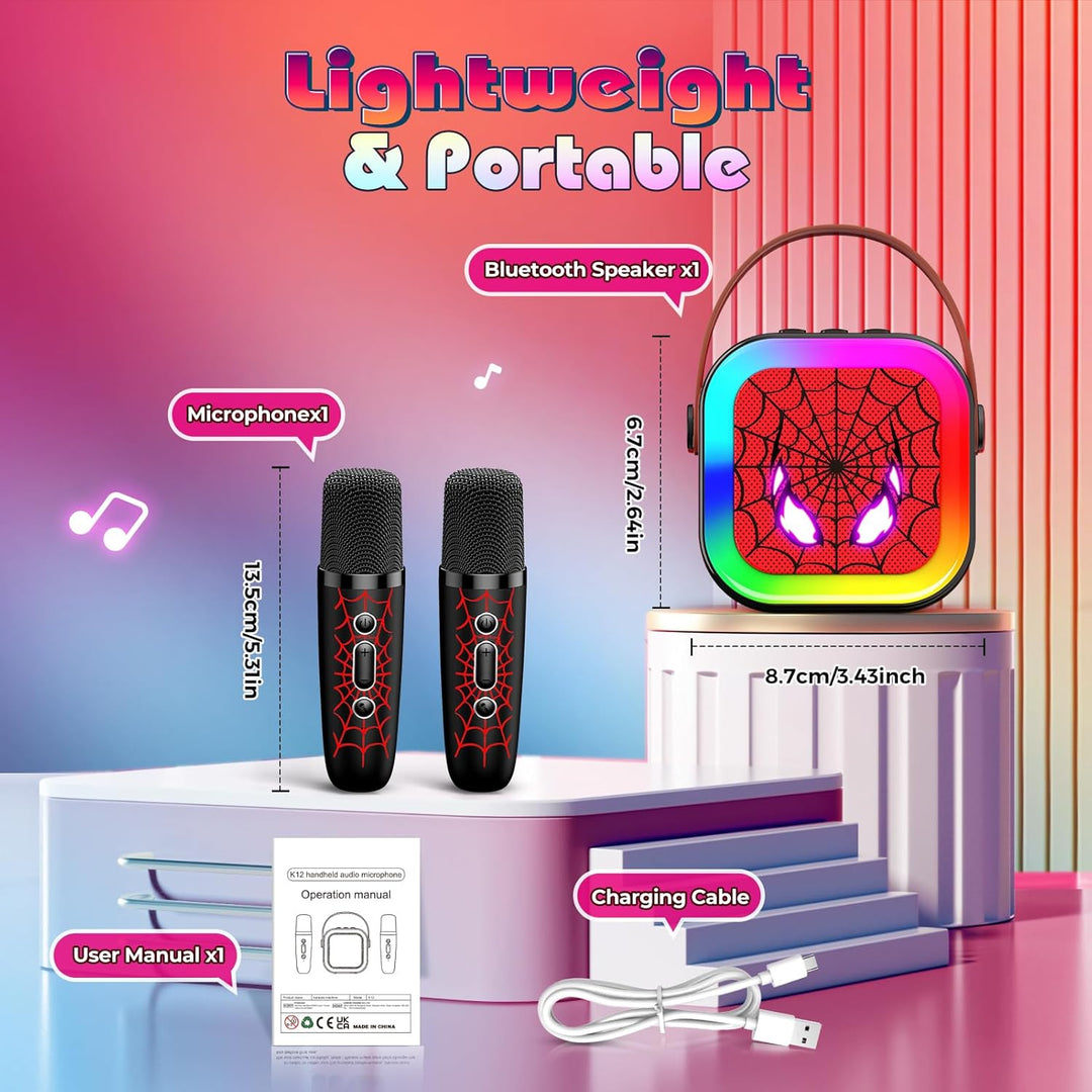 Braxel Karaoke Maschine mit 2 Bluetooth Mikrofon, Spider Spielzeug Geschenk für Junge Weihnachten Ge