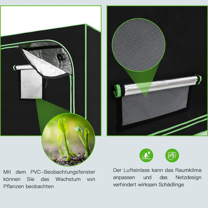 Growzelt, 100x100x200cm Grow Tent, 600D Oxford Grow Schrank, Lichtdicht und Wasserdicht Growschrank