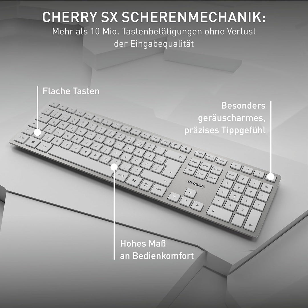 CHERRY DW 9100 SLIM, Kabelloses Tastatur- und Maus-Set, Deutsches Layout (QWERTZ), Bluetooth & 2,4 G