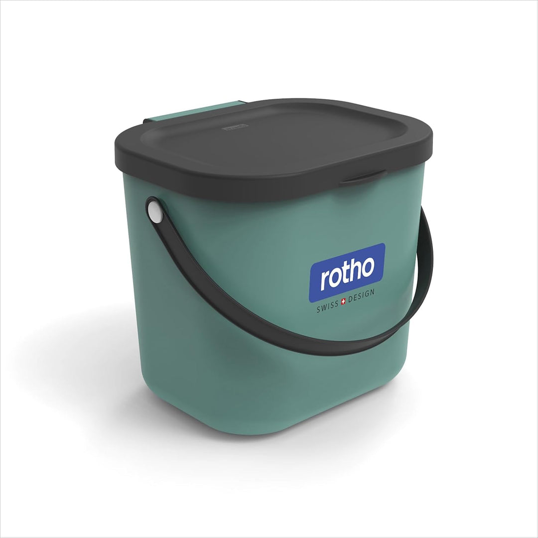 Rotho Albula 2er-Set Biomülleimer 6l mit Deckel und Henkel für die Küche, Kunststoff (PP) BPA-frei,