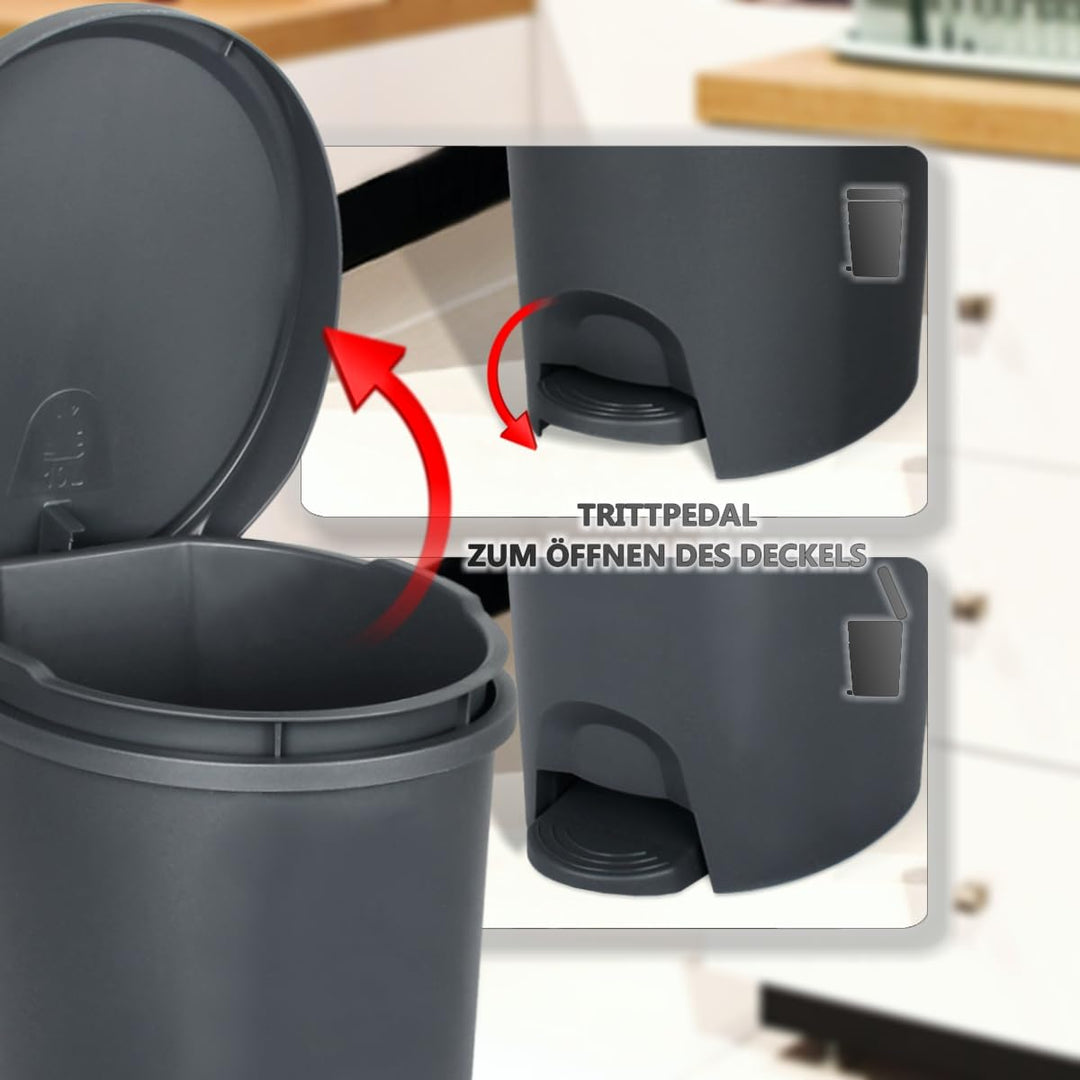 Stimo Tretmülleimer 6L aus Kunststoff Mülleimer mit Pedal Abfalleimer mit Deckel für Küche Büro Bad