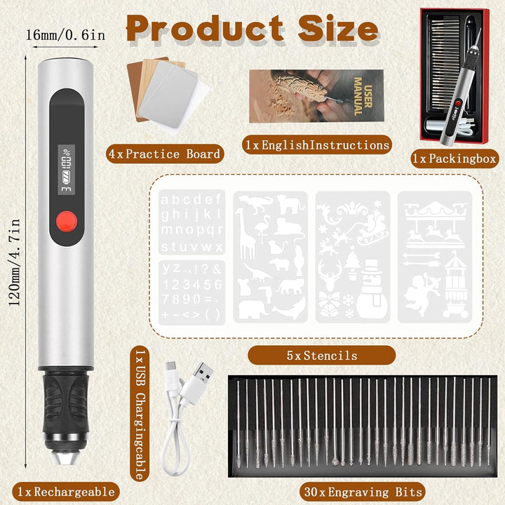 Herbst Mini Gravierstift, Elektrischer Gravierstift mit 30 Bits 5 Schablonen 4 Übungsbretter Tragbar