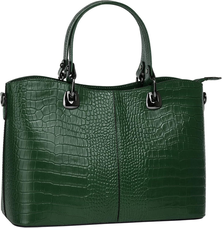 Handtasche Echt Leder Damen Made in Italy, Smartphonefach, Damenhandtasche im Kroko-Design, Umhänget