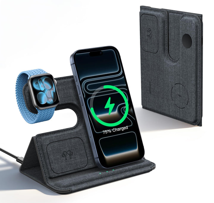 Lamicall 3 IN 1 Ladestation Apple Watch und iPhone, Für MagSafe Ladegerät Grau, Grau