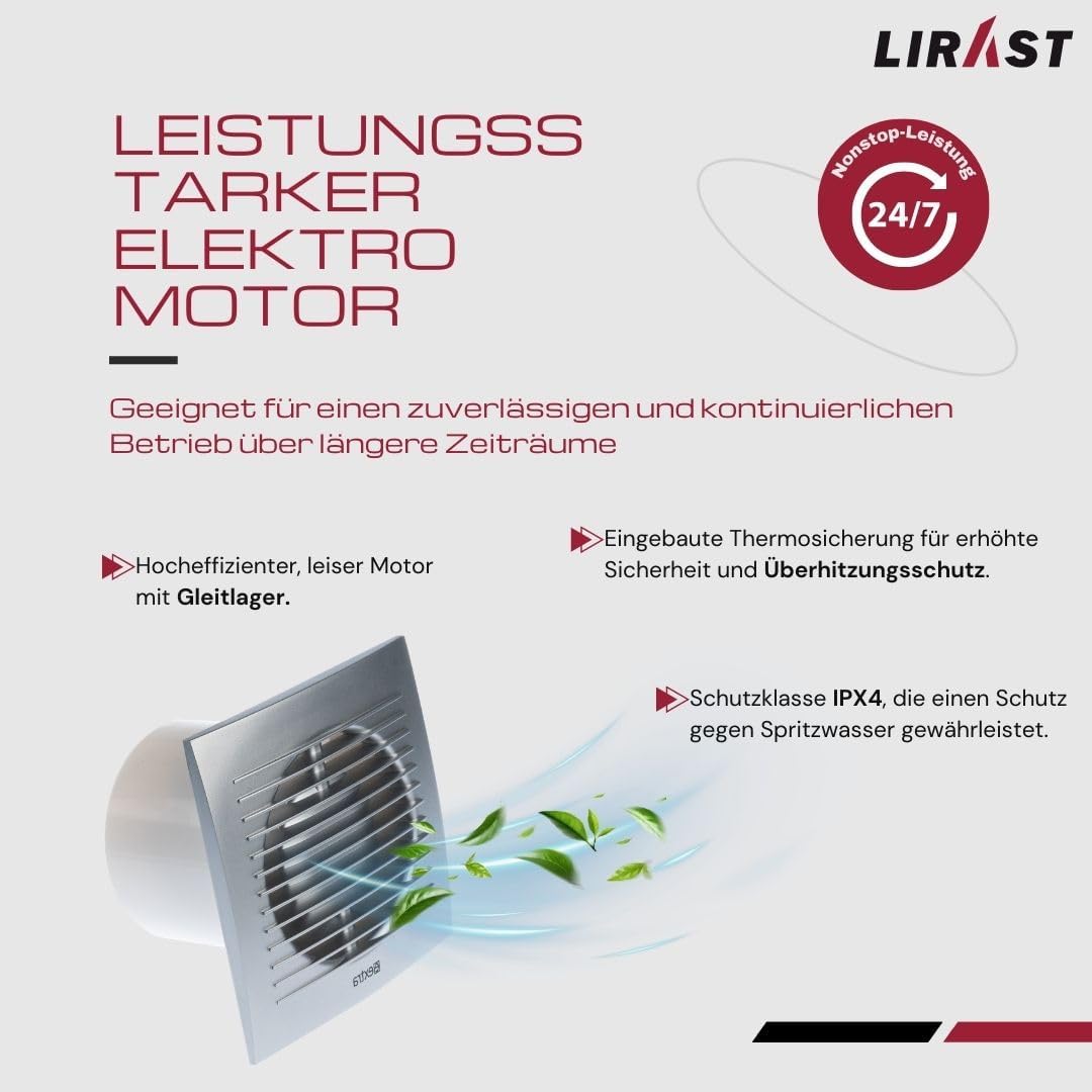 Ø 100mm Silber Badlüfter mit Timer - Lüfter für Effiziente Belüftung im Bad Kuche WC, Ø 100mm Silber