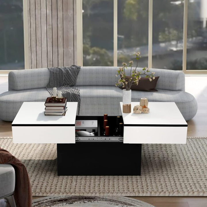 VOWNER Couchtisch, Moderner Couchtisch, Ausziehbarer Schreibtisch, Wohnzimmertisch mit 2 Stauräume,
