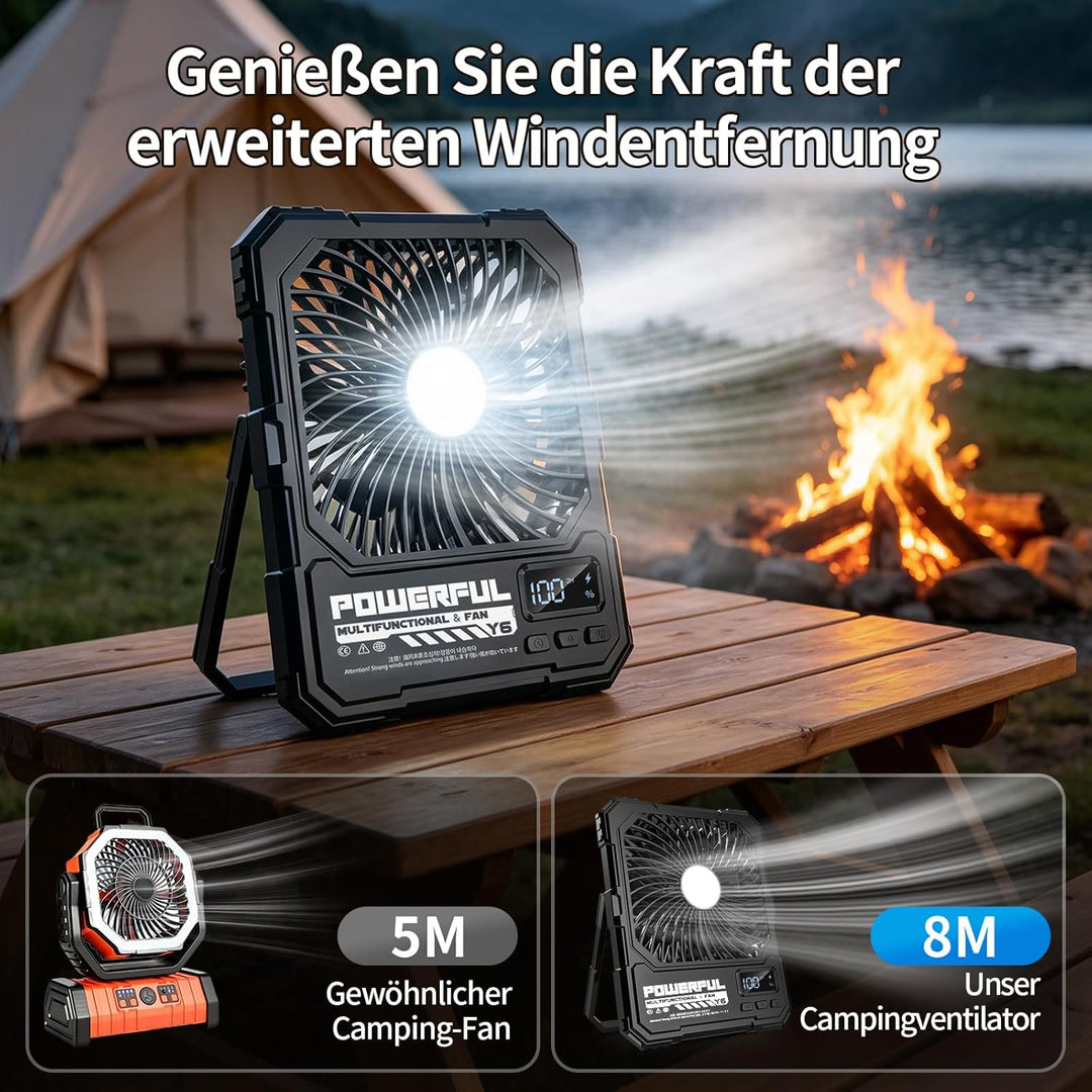 yAyusi 20000mAh Akku Camping Ventilator mit Lampe,Tragbarer Reise Ventilator mit Fernbedienung Timer