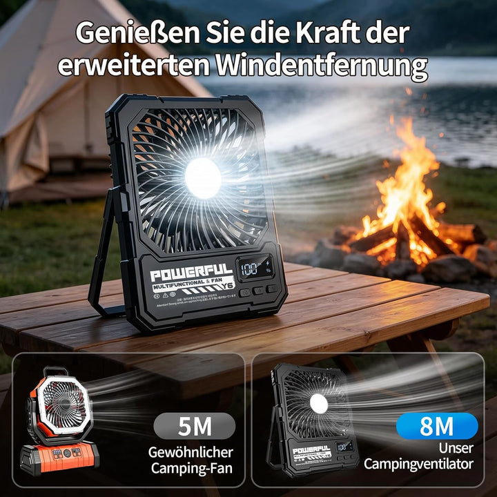 yAyusi 20000mAh Akku Camping Ventilator mit Lampe,Tragbarer Reise Ventilator mit Fernbedienung Timer