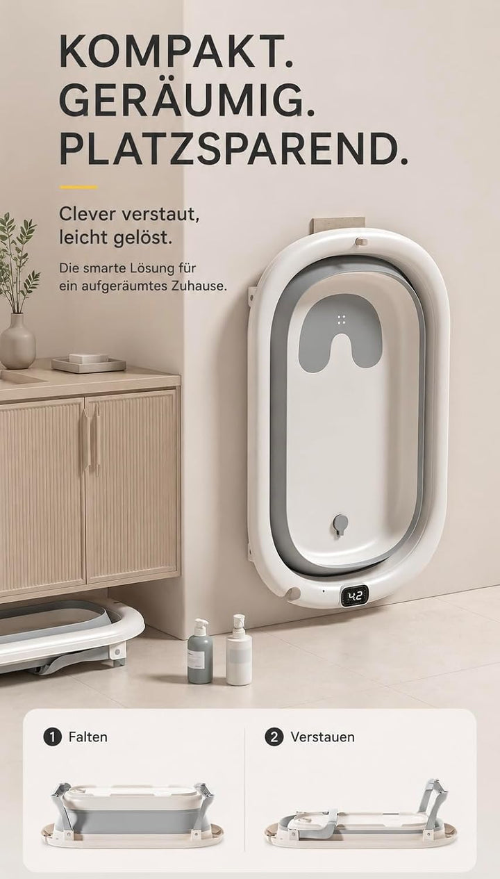 Faltbare Babybadewanne aus TPE+PP, weiche tragbare Wanne mit Badnetz &amp; Kissen, rutschfestes Design,