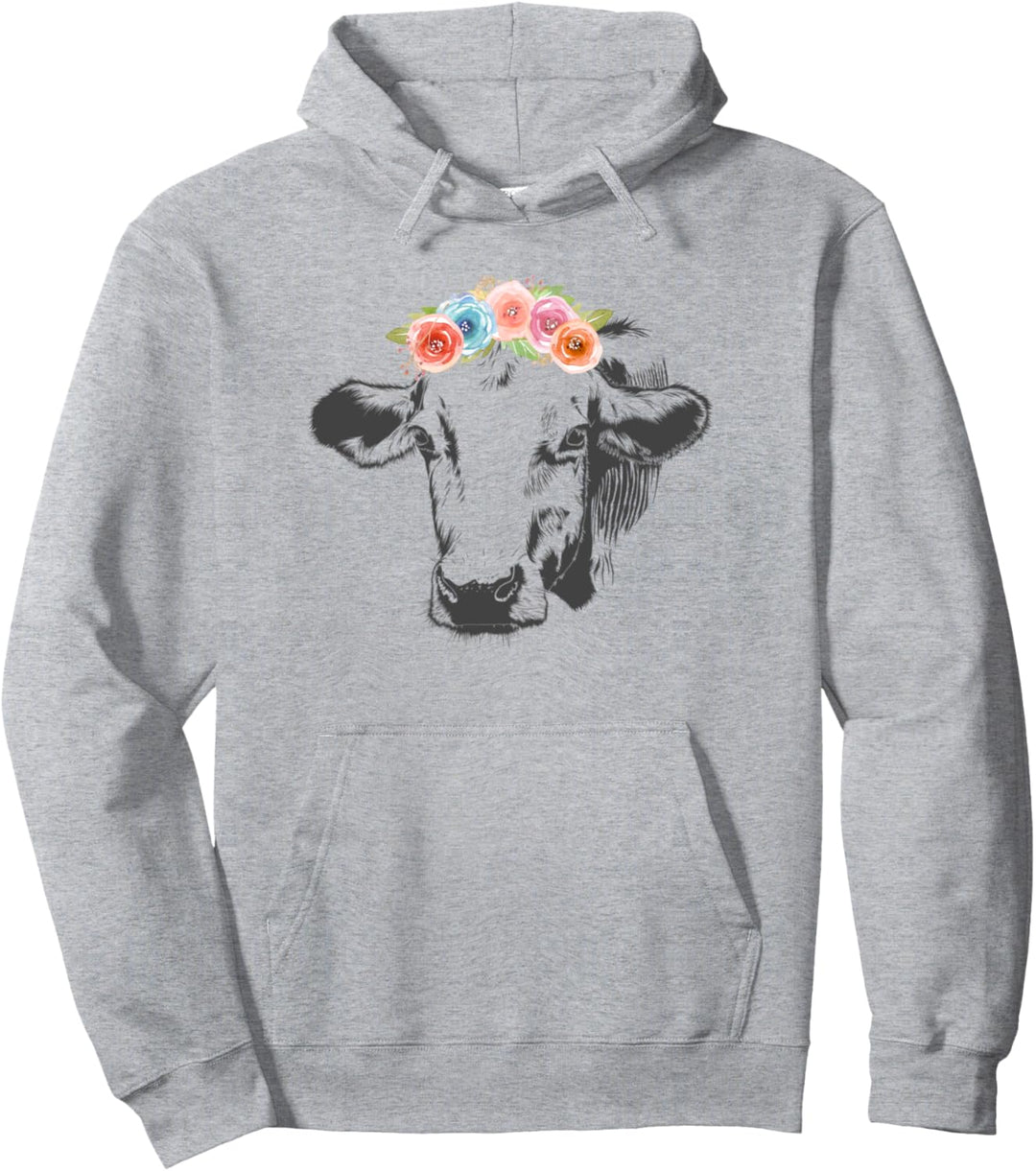 Kuhkopf mit Blumen-Stirnband Pullover Hoodie
