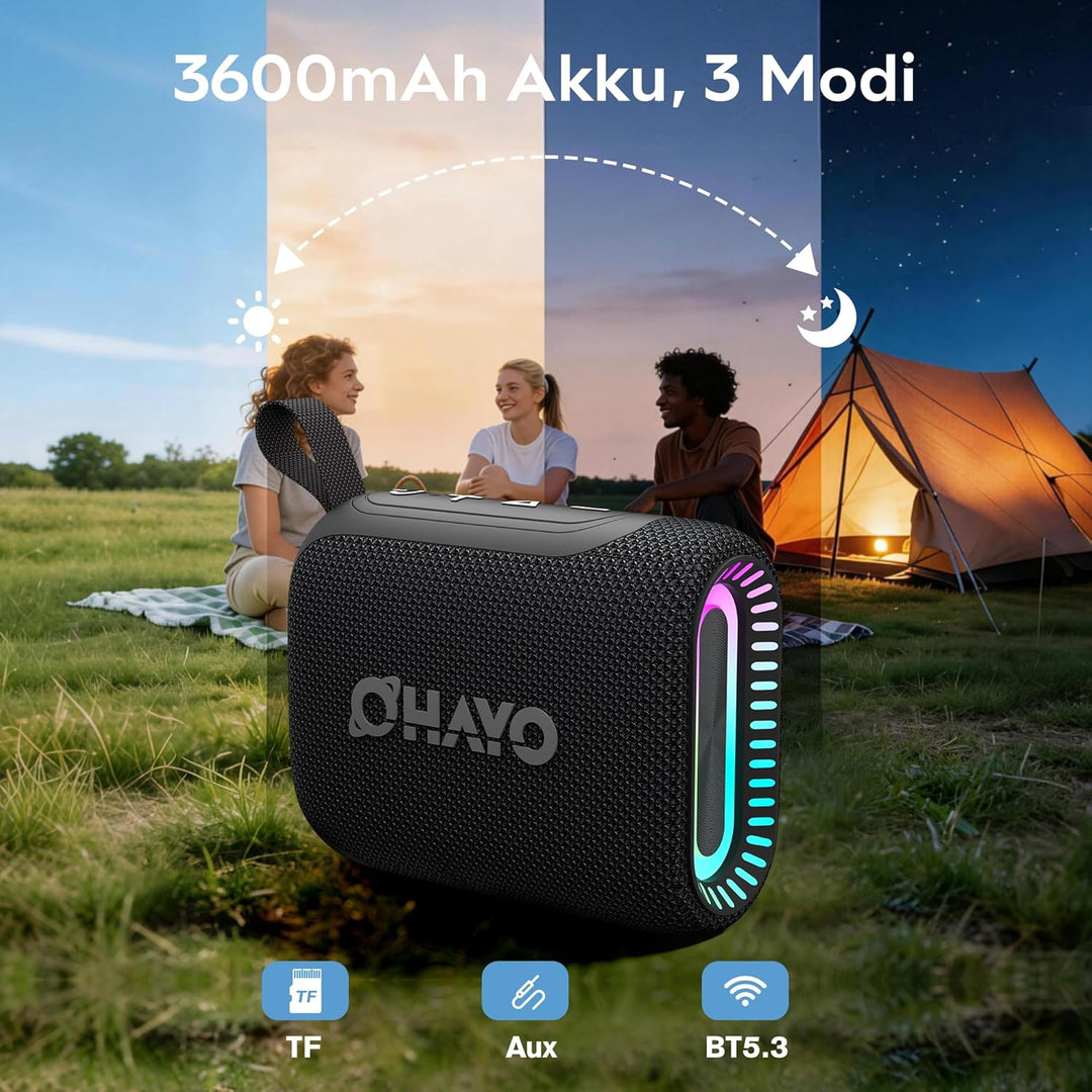 OHAYO Bluetooth Lautsprecher Klein mit RGB Licht, Musikbox Bluetooth 5.3 mit IPX7 Wasserdicht, 24H A