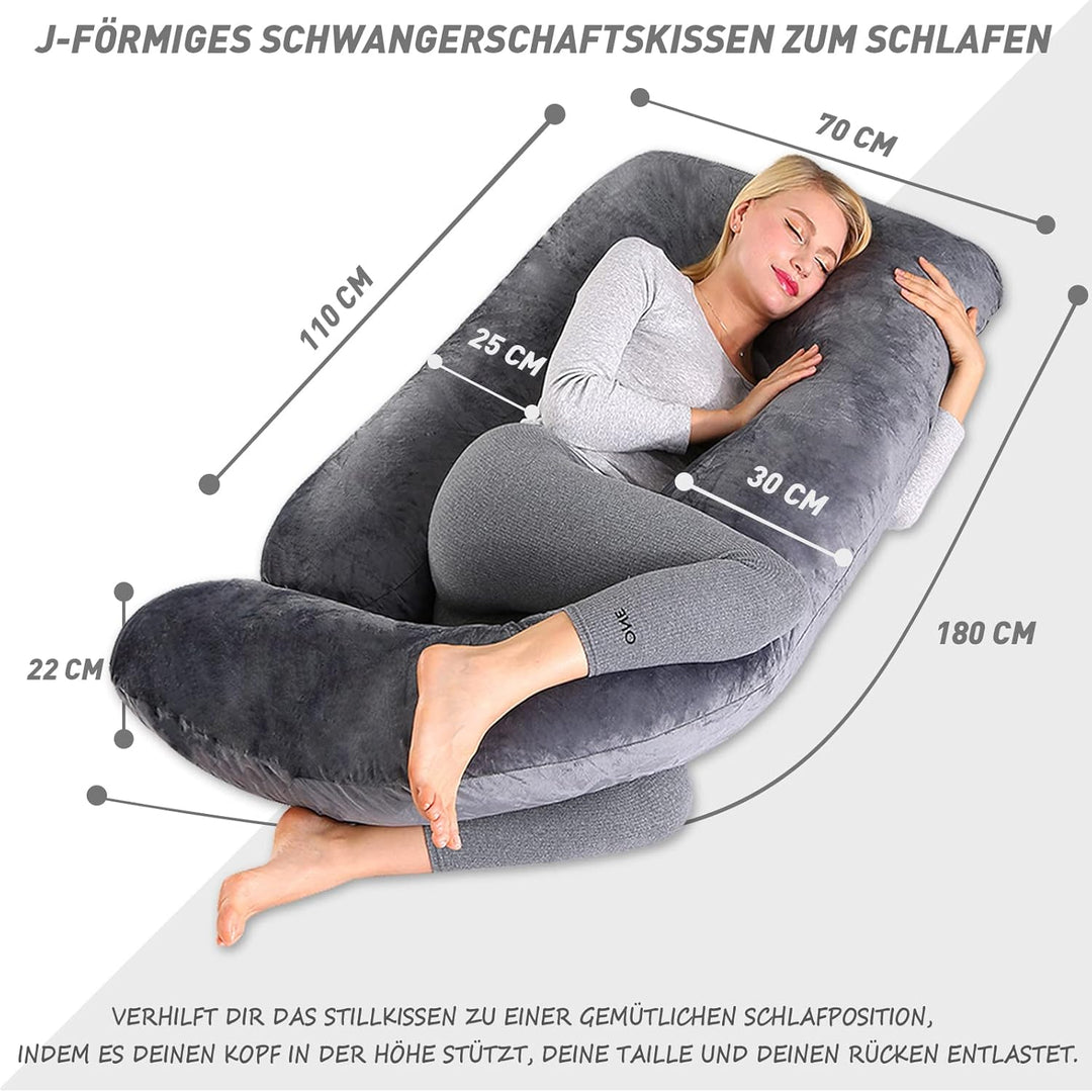CALIYO Schwangerschaftskissen J Form,Stillkissen XXL-SeitenschläFerkissen mit Bezug,Pregnancy Pillow