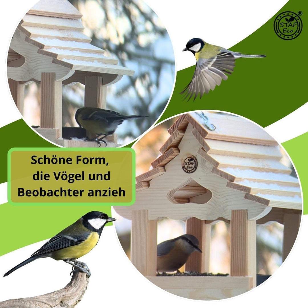 Vogelfutterhaus Vogelhaus für Balkon wetterfest Futterhaus Handarbeit aus Natur Holz Vogelhaus zum A