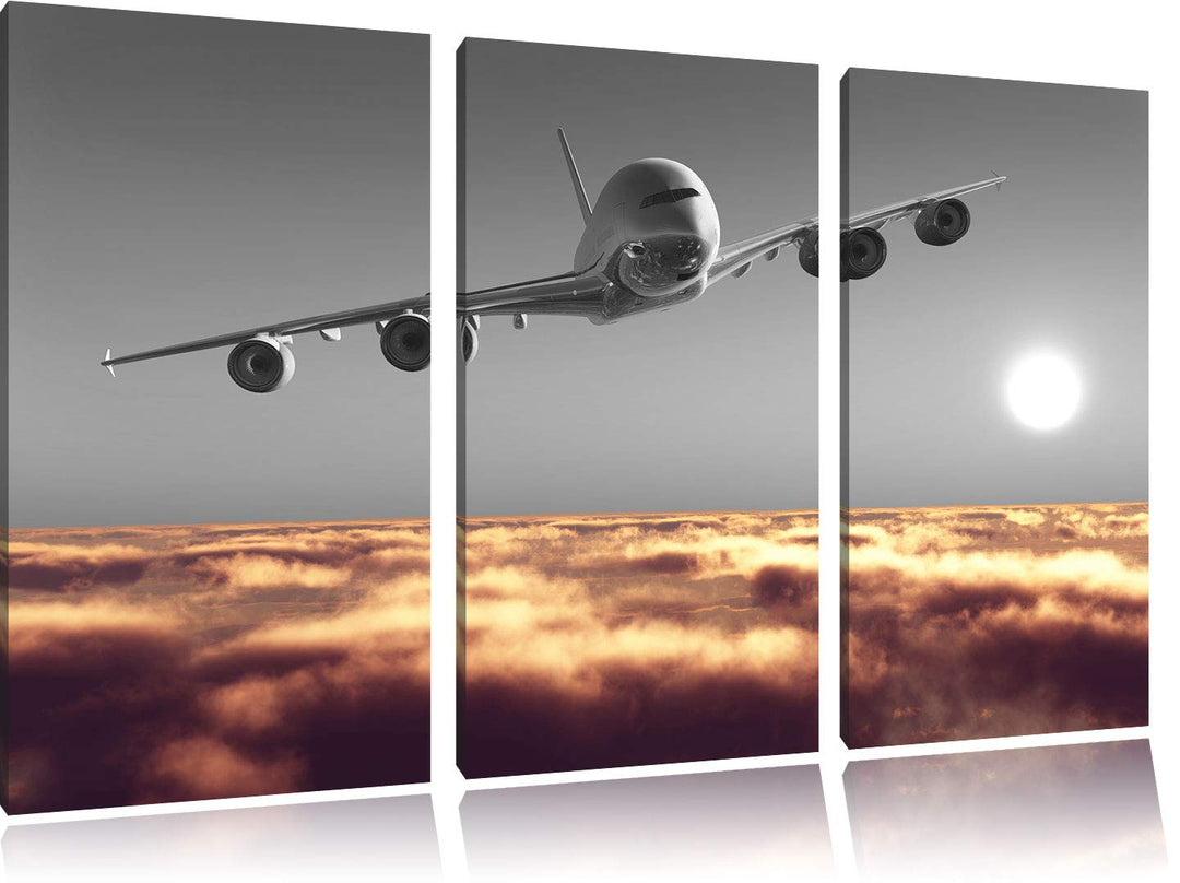 Pixxprint Flugzeug über Wolkenmeer 3Teiler 120x80 cm Leinwandbild Wandbild Kunstdruck