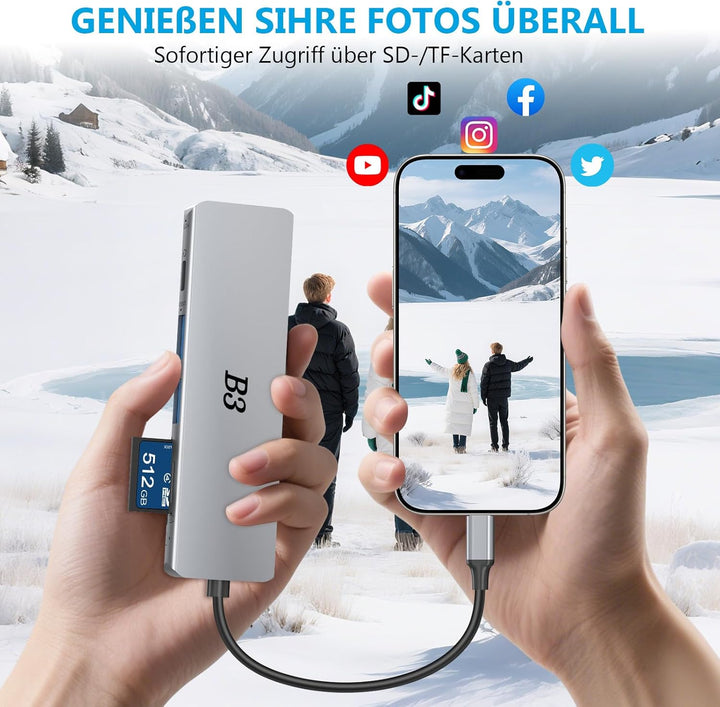 USB C Hub 6-in-1 Multiport-Adapter mit 4K@60Hz HDMI, 100W PD, 2 USB-A-Datenports, SD/TF-Kartenleser
