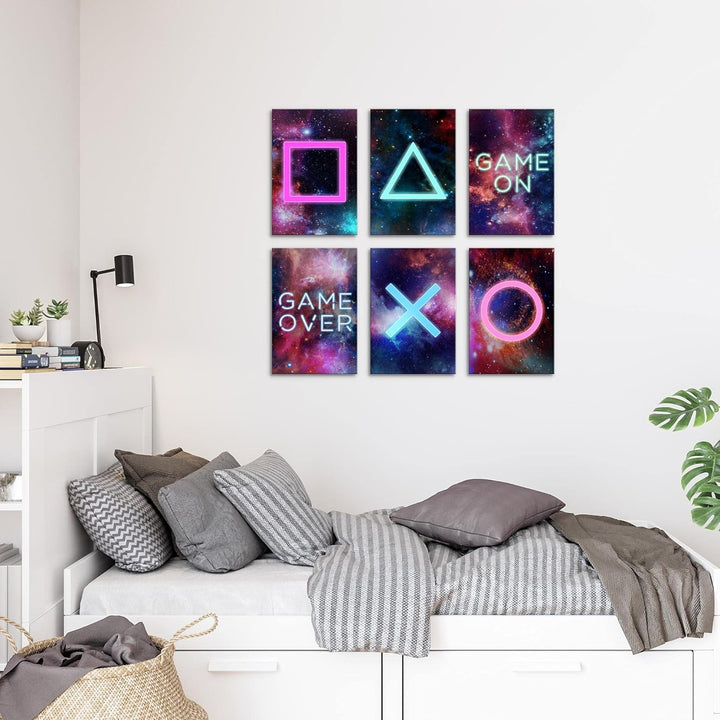 Wandbilder Set Zocker Gaming | KOMPLETT AUFHÄNGFERTIG | Spielkonsole Gamer | Moderne Bilder Poster S