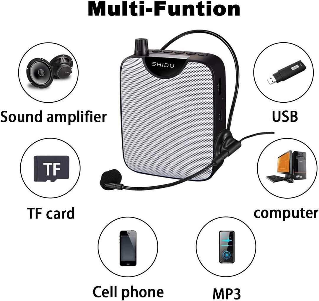 SHIDU Sprachverstärker mit Mikrofon Headset, Mini Stimmverstärker tragbare Pa Lautsprecher System wi