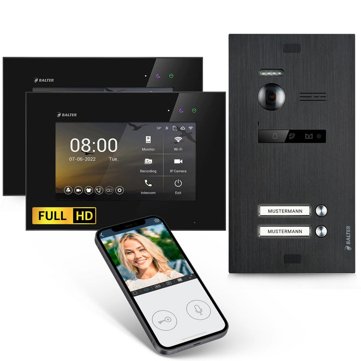 Balter EVO-HD Video Türsprechanlage, Video Türklingel mit Kamera, 2 familienhaus Klingel, Smartphone