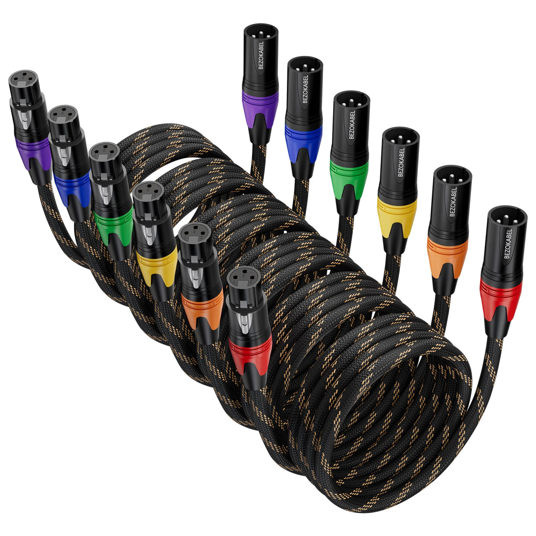 BEZOKABEL XLR-Kabel, kurze XLR-Kabel, 0,5 m, 6 Stück, Mikrofonkabel, Stecker auf Buchse, Nylon, gefl