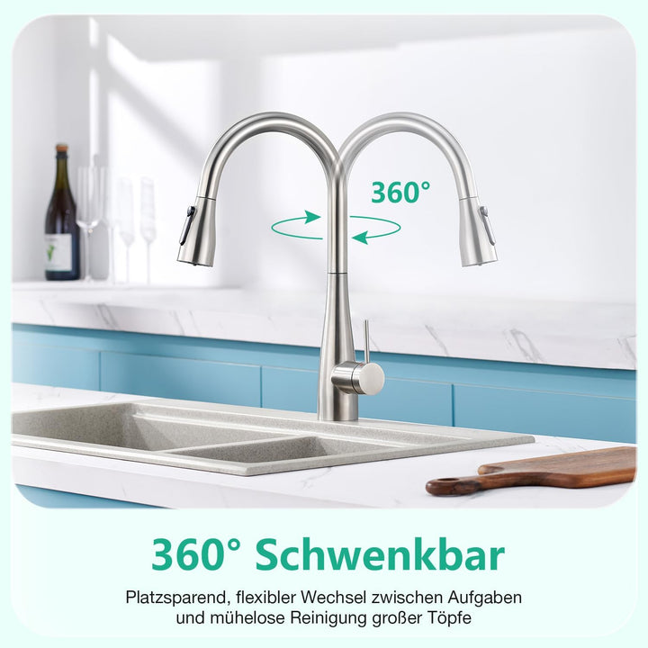 CREA 3 Wege Küchenarmatur mit Brause ausziehbar, Trinkwasserhahn Wasserhahn Armatur Küche, Mischbatt