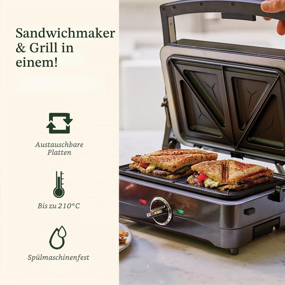 Cuisinart GRSM4U 2-in-1 Grill- und Sandwich-Maker, antihaftbeschichtet, abnehmbare Platten, Mitterna