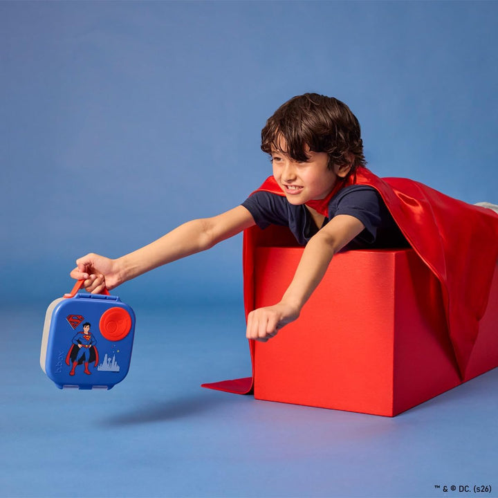 b.box Superman Mini Brotdose | Bento-Box mit 3 Fächern (2 auslaufsicher) | Ideal für Kleinkinder, Ki