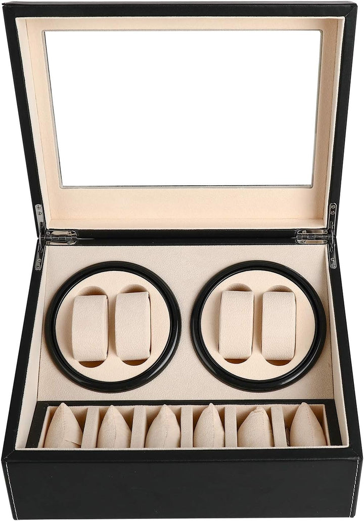 Gifort Automatische Uhrenbeweger Box, Drehen Uhrenbeweger 4+6 Lagerung Schmuckschatulle PU-Leder Uhr