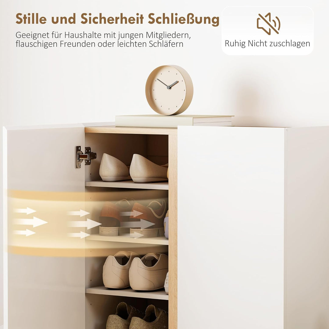 HOMCOM Schuhschrank mit 2 Hochglanz Türen Schuhregal Schuhkommode mit 6 Verstellbaren Fächern Schuha