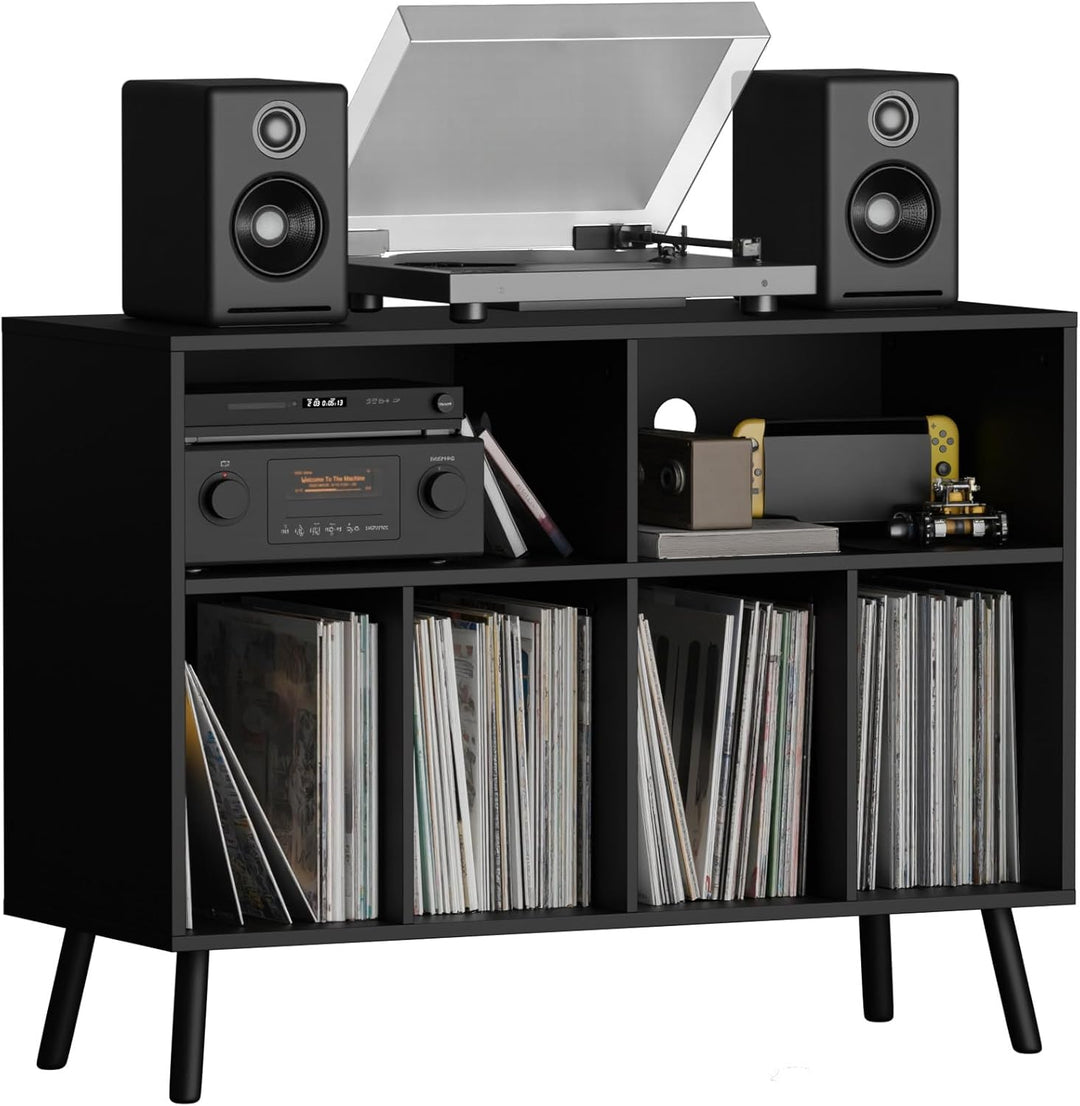 Plattenspieler-Ständer mit Schallplattenaufbewahrung, Vinyl-Plattenregal mit Präsentationsfläche, Sc