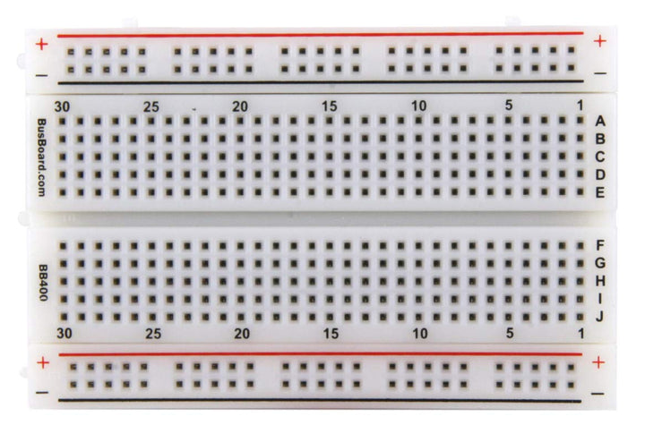BB400 Solderless Plug-in BreadBoard, 400 tie-Points, 4 Power Rails, 3.3 x 2.2 x 0.3in (84 x 55 x 9mm
