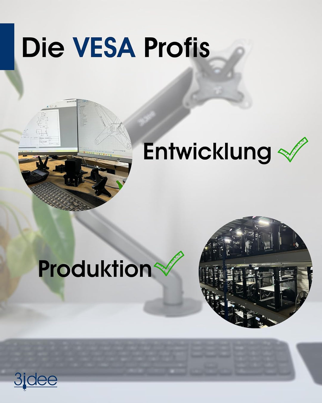 3IDEE VESA Adapter kompatibel mit HP Omen Monitor - Monitor Halterung Adapter 75x75 mm - für Monitor
