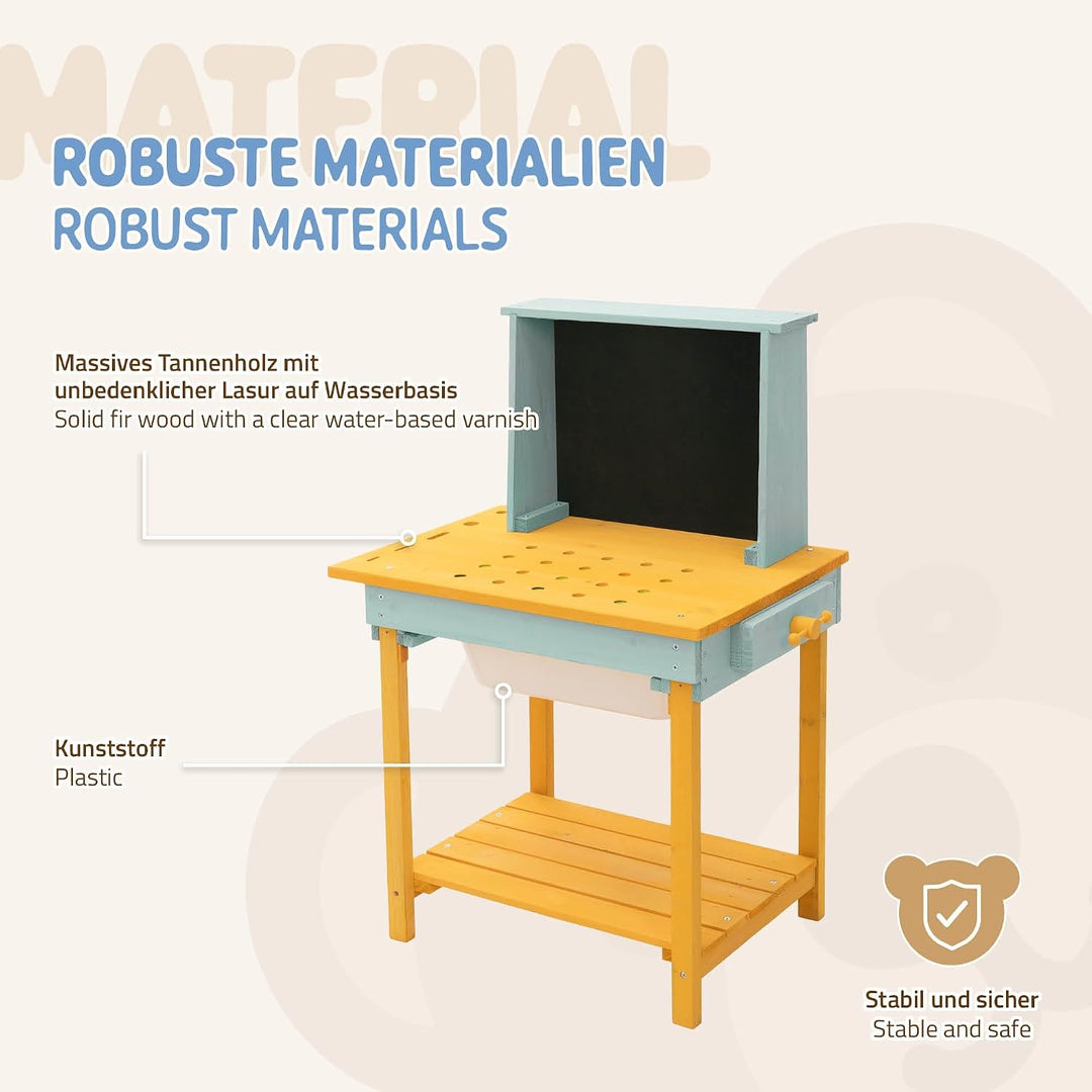 Joyz Werkbank Kinder Holz, Kinderwerkbank mit Tafel &amp; Zubehör, Werkzeugbank Kinder aus massivem Tann
