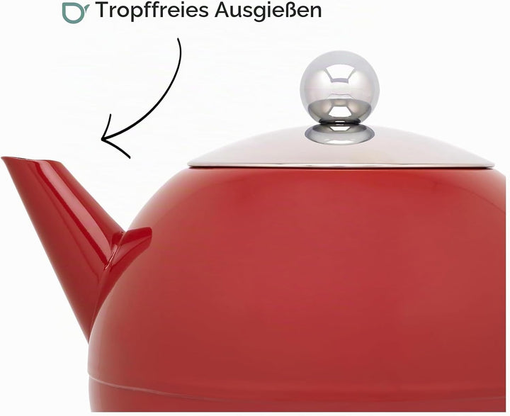 Bredemeijer rote bauchige doppelwandige Edelstahl Teekanne 1.2 Liter 160x241x181mm Rot, 160x241x181m