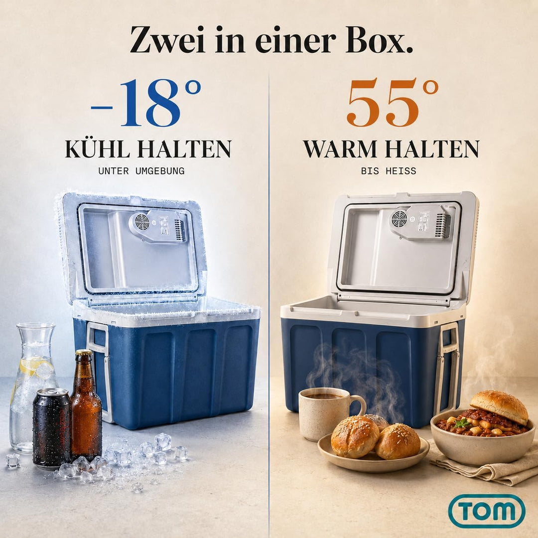 TOM 2in1 XXL Kühlbox 40l mit Kühl- und Heizfunktion – elektrische Coolbox mit Rollen – 230V & 12V St