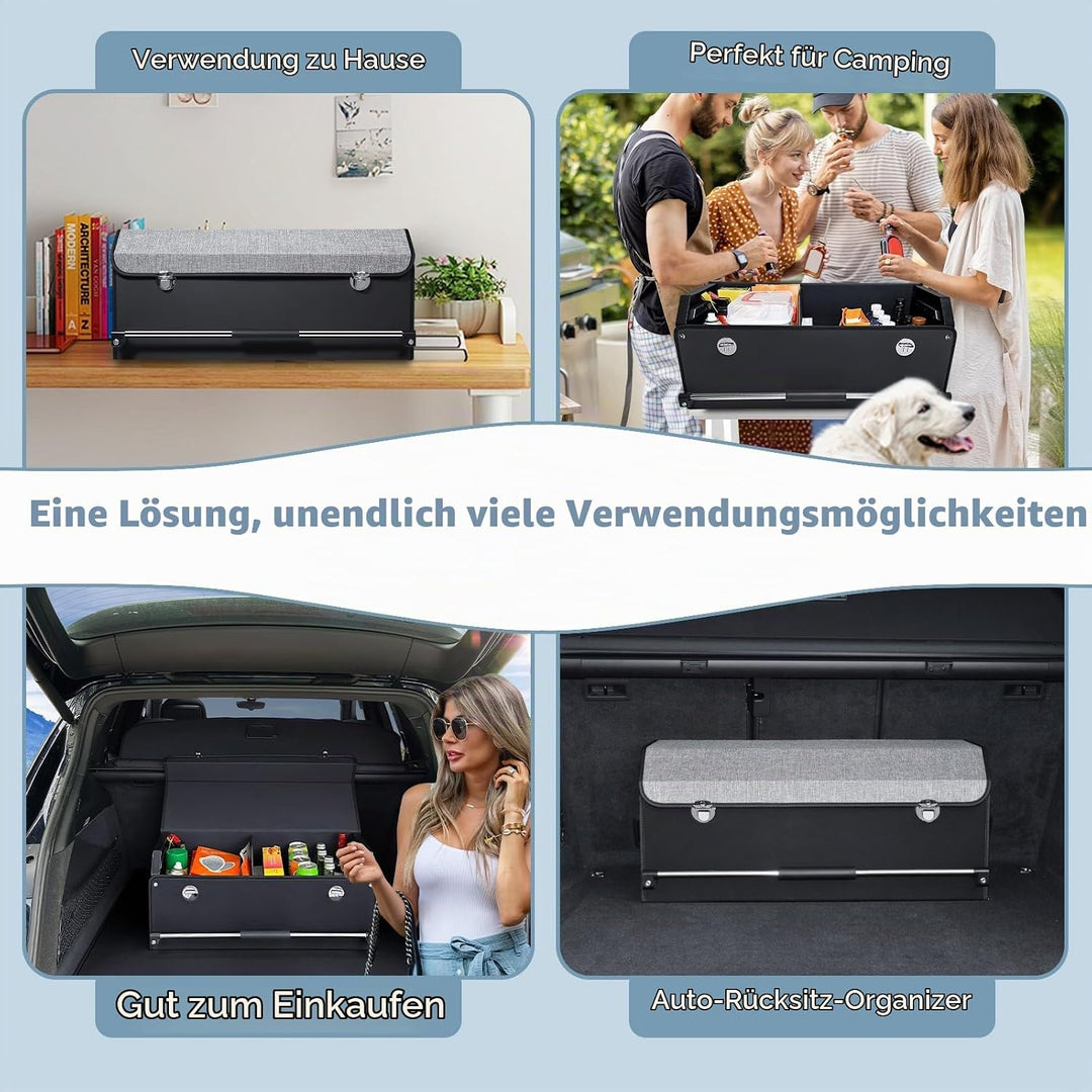 Auto Kofferraum Organizer, Wasserdichte Leder Auto Kofferraumtasche mit Deckel und Stabilem Griff, 6