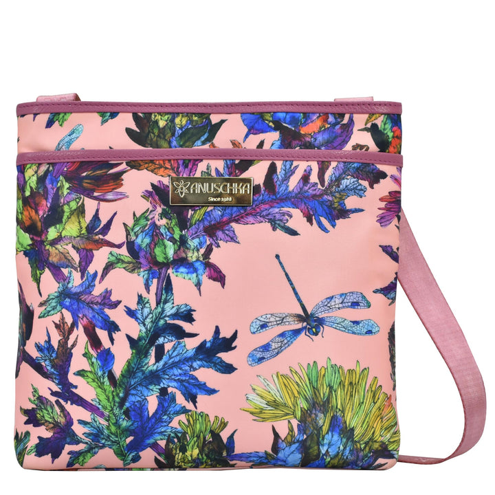 Anuschka Crossbody Tasche mit Einsteckfach - Wanderlust Kollektion - Nylonstoff mit Leder Trim und K