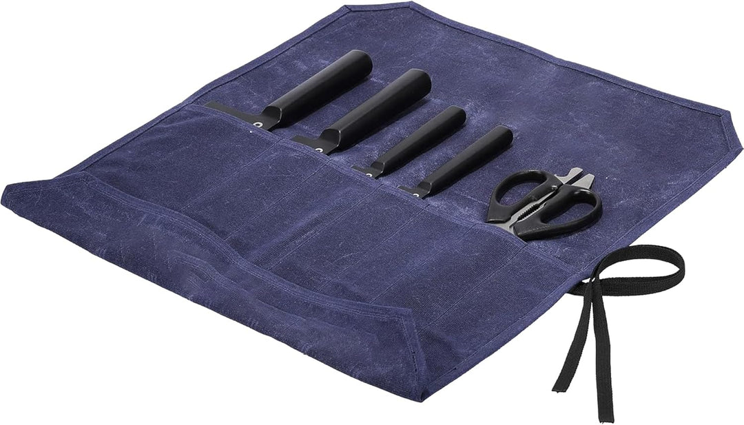 Kaaltisy Gewachstes Canvas-Messer-Rolltasche mit 7 Schlitzen für Messer und Besteck, Küchenmesser in