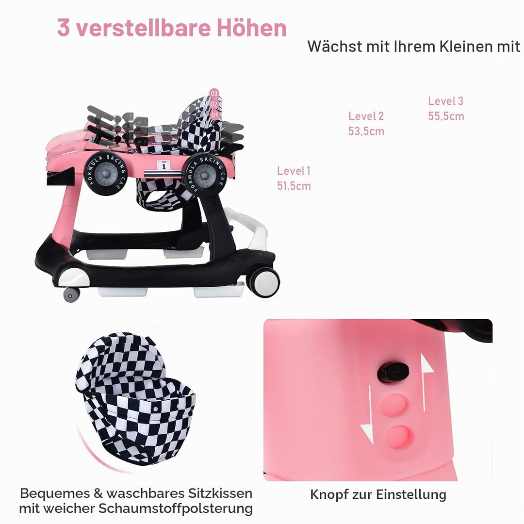 LIFEZEAL 4 in 1 Lauflernhilfe Baby, Höhenverstellbares &amp; Klappbares Babywalker, Baby Gehfrei ab 6 Mo